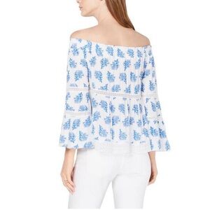 Michael Kors Blue and White Floral Off-Shoulder Blouse